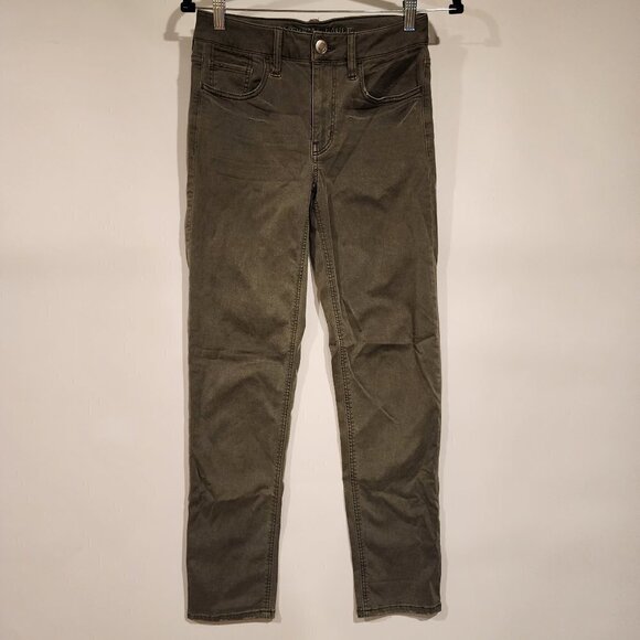 American Eagle Olive Green Tomgirl Pant AEO Stretch Twill Jegging Pants sz‎ 00 - Picture 2 of 10
